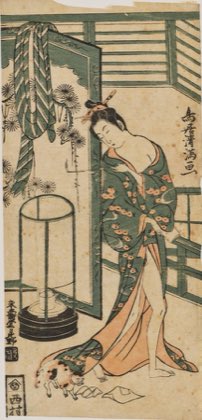 Beauty with a Cat by Torii Kiyomitsu